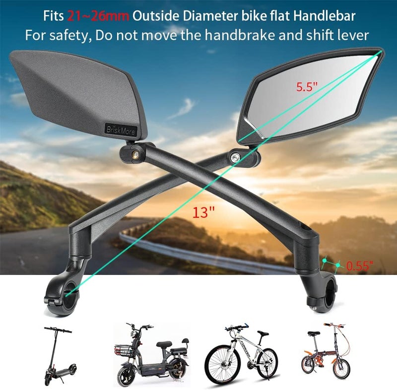 BriskMore Handlebar Bike Mirror, Scratch Resistant Glass Lens, Ajustable and Rotatable Safe Rearview Bicycle Mirror - Image 2